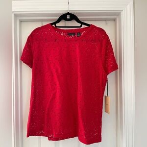 NWT Halogen Nordstrom Lace Short Sleeve Shirt, Red